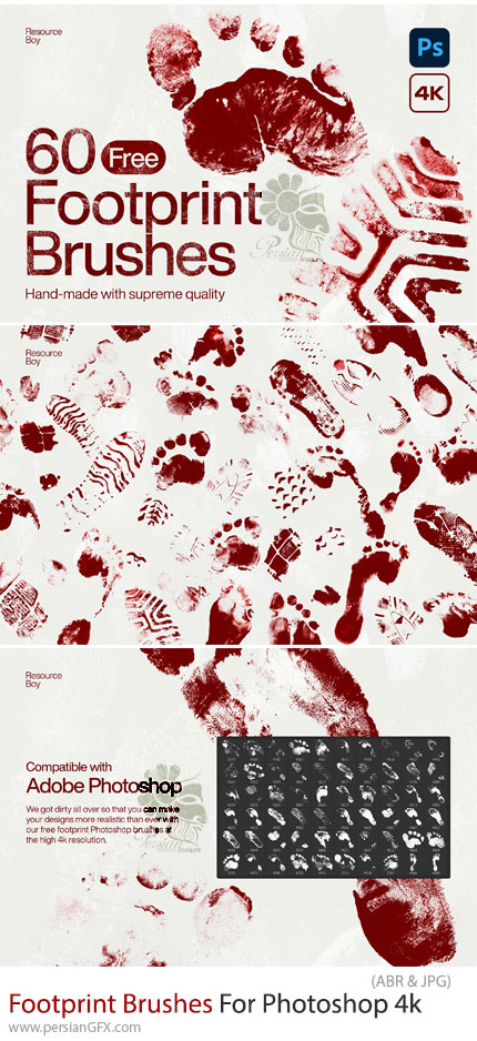 دانلود 60 براش فتوشاپ رد پا - Footprint Brushes For Photoshop 4k