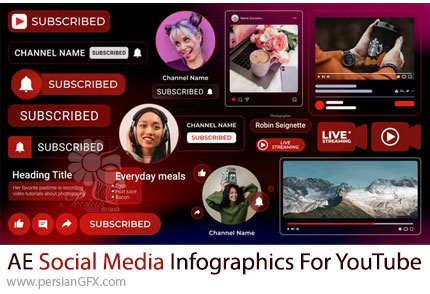 دانلود پروژه افترافکت المان های اینفوگرافیک رسانه های اجتماعی برای یوتیوب + آموزش - Social Media Infographics For YouTube