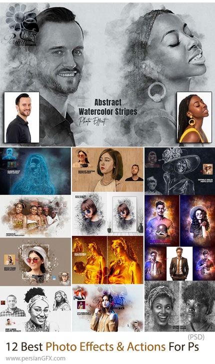 دانلود 12 افکت لایه باز نقاشی روی چوب، گرانج، طلایی، آبرنگی و ... - Best Photo Effects & Actions For Photoshop