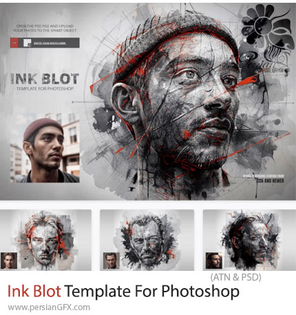 دانلود اکشن فتوشاپ و افکت لایه باز تبدیل تصاویر به طرح هنری انتزاعی با لکه های جوهر - Ink Blot Template For Photoshop