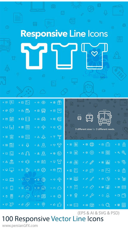 دانلود 100 آیکون وکتور خطی با موضوعات مختلف - Responsive Vector Line Icons