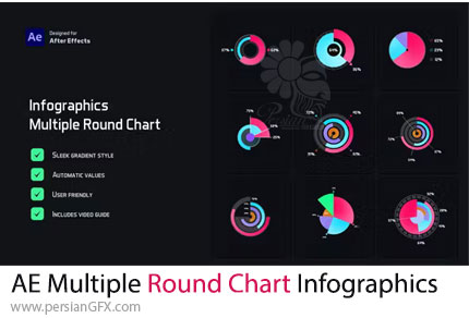 دانلود پروژه افترافکت نمودارهای اینفوگرافیکی دایره ای چند مرحله‌ای + آموزش - Multiple Round Chart Infographics
