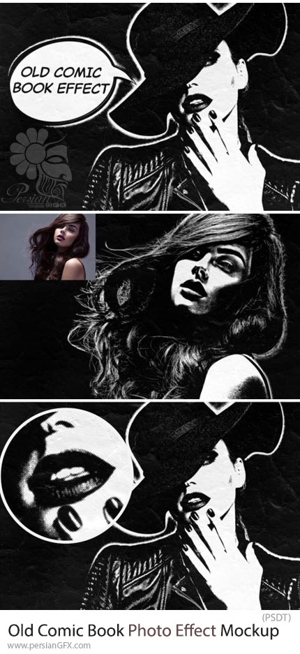 دانلود قالب لایه باز تبدیل تصاویر به طرح کتاب کمیک قدیمی - Old Comic Book Photo Effect Mockup