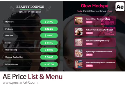 دانلود پروژه افترافکت لیست و منوی قیمت + آموزش - Price List & Menu