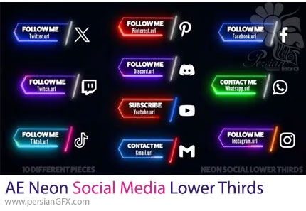 دانلود پروژه افترافکت زیرنویس های نئونی شبکه های اجتماعی + آموزش - Neon Social Media Lower Thirds