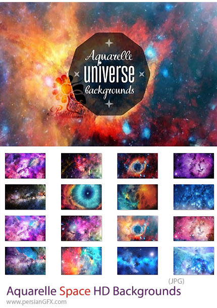 دانلود 16 بک گراند کهکشانی با طراحی آبرنگی - Aquarelle Space HD Backgrounds
