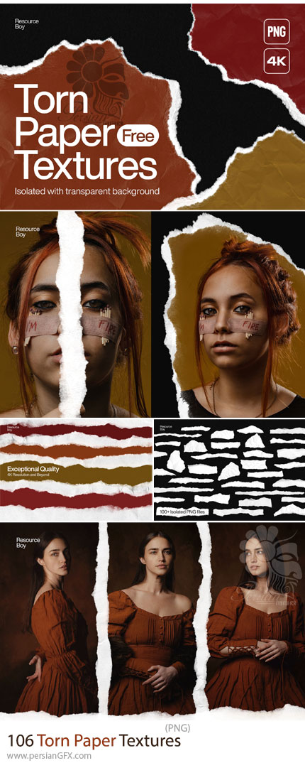 دانلود 106 تصویر پوششی کاغذ پاره با کیفیت 4K - Torn Paper Overlays For Photoshop