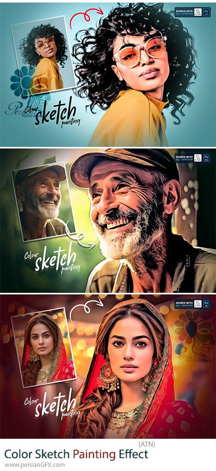 دانلود اکشن فتوشاپ تبدیل تصاویر به نقاشی اسکچ رنگی - Color Sketch Painting Effect