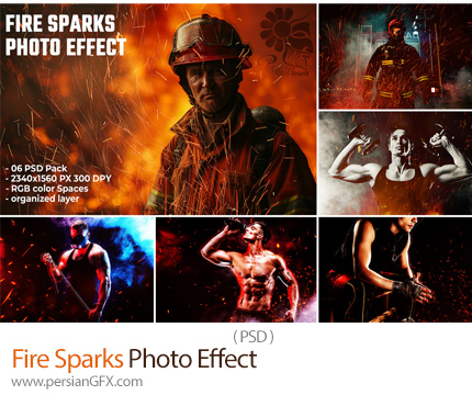 دانلود قالب لایه باز ایجاد افکت جرقه آتش بر روی تصاویر - Fire Sparks Photo Effect