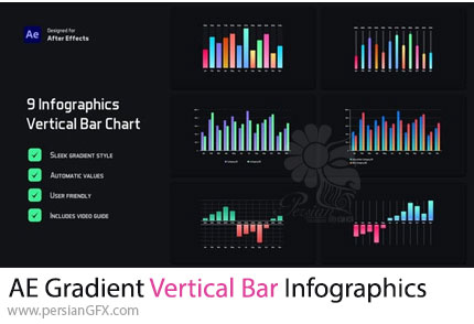 دانلود پروژه افترافکت نمودارهای اینفوگرافیکی عمودی با گرادینت رنگی + آموزش - Gradient Vertical Bar Infographics