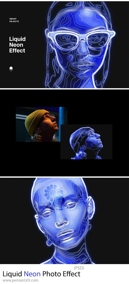 دانلود قالب لایه باز ایجاد افکت نئونی مایع بر روی تصاویر - Liquid Neon Photo Effect
