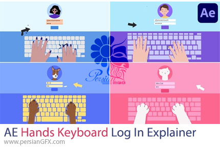 دانلود پروژه افترافکت انیمیشن لاگین شدن یا ورود به سیستم با کیبورد + آموزش - Hands Keyboard Log In Explainer