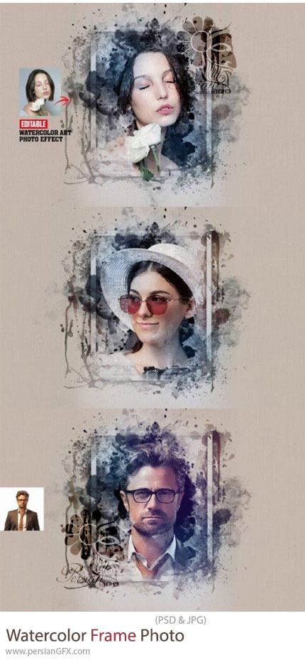 دانلود افکت لایه باز فریم آبرنگی برای تصاویر - Watercolor Frame Photo Effect