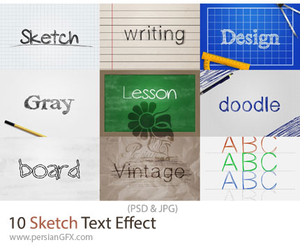 دانلود 10 افکت لایه باز متن با طرح های متنوع اسکچ - Sketch Text Effect
