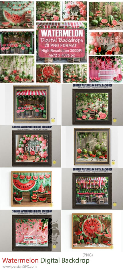 دانلود 20 بک دراپ دیجیتال تم هندوانه و تم یلدا - Watermelon Digital Backdrop