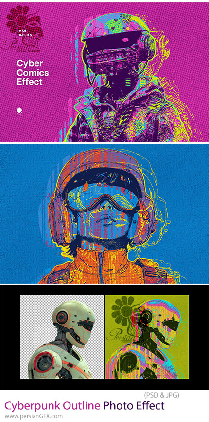 دانلود قالب لایه باز ایجاد افکت خطوط سایبرپانک بر روی تصاویر - Cyberpunk Outline Photo Effect
