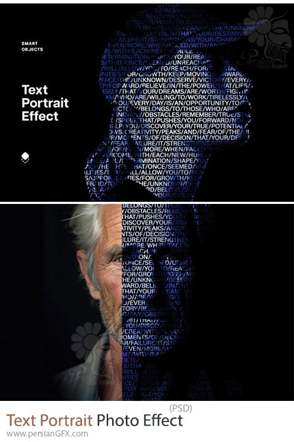 دانلود قالب لایه باز ساخت پرتره متنی در فتوشاپ - Text Portrait Photo Effect
