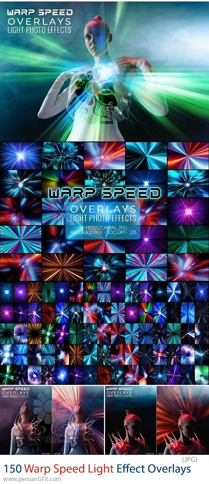 دانلود 150 افکت پوششی حرکت سریع نور - Warp Speed Light Effect Overlays