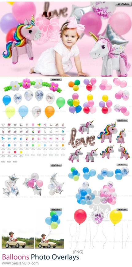 دانلود 58 کلیپ آرت بادکنک با اشکال و رنگ های متنوع - Balloons Overlays