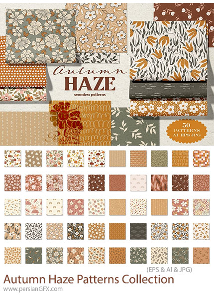 دانلود 50 پترن وکتور با طرح های پاییزی - Autumn Haze Patterns Collection