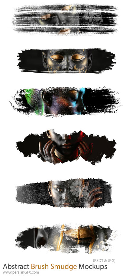 دانلود موکاپ لایه باز ایجاد افکت قلم موی محو انتزاعی بر روی تصاویر - Abstract Brush Smudge Mockups