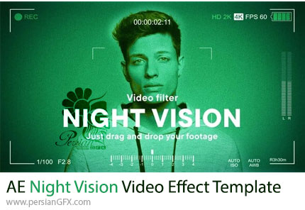 دانلود پروژه افترافکت افکت ویدئویی دید در شب با صفحه نمایش رکورد دوربین - Night Vision Video Effect Template