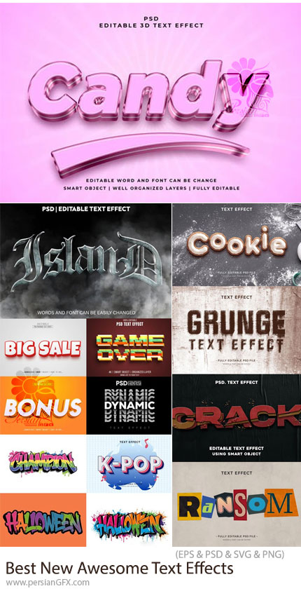 دانلود 14 افکت متن لایه باز با طرح های متنوع برای فتوشاپ و ایلوستریتور - Best New Awesome Text Effects