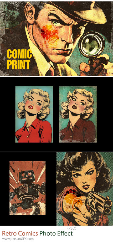 دانلود قالب لایه باز ایجاد افکت کمیک رترو بر روی تصاویر - Retro Comics Photo Effect