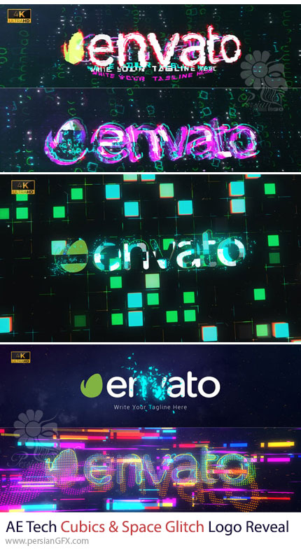 دانلود 3 پروژه افترافکت نمایش لوگو با افکت های گلیچ و هایتک - Tech Cubics Digital And Space Glitch Logo Reveal