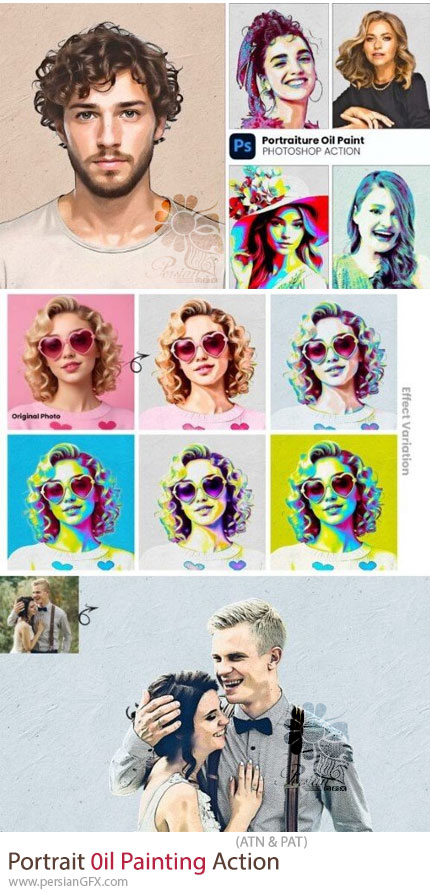 دانلود اکشن فتوشاپ تبدیل عکس پرتره به نقاشی رنگ روغن - Portrait 0il Painting Action
