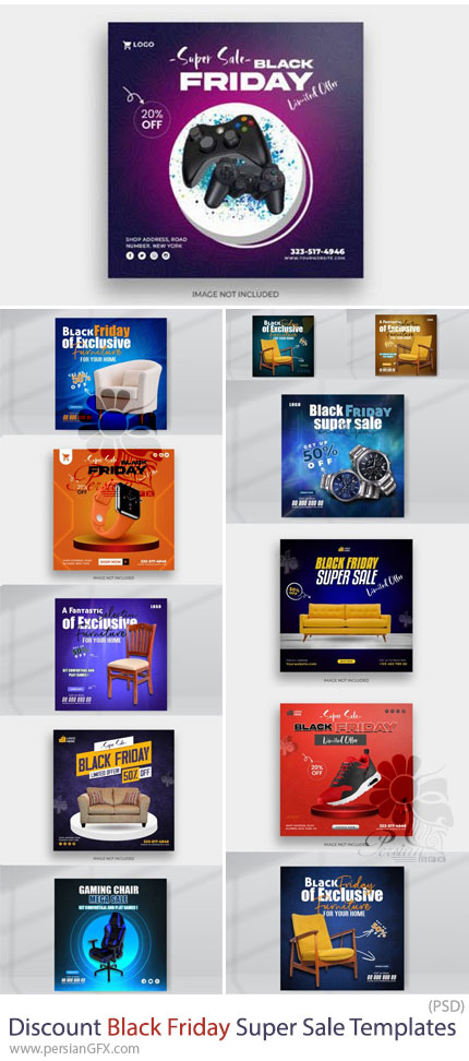 دانلود 12 قالب لایه باز طرح های فروش ویژه بلک فرایدی - Discount Black Friday Super Sale Designs Templates