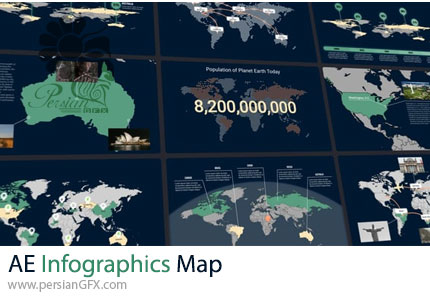 دانلود پروژه افترافکت نمودارهای اینفوگرافیکی نقشه + آموزش - Infographics Map