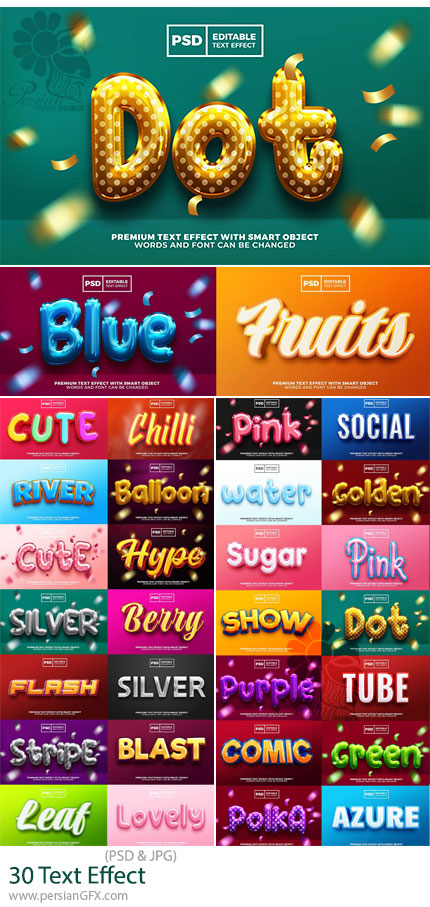 دانلود 30 افکت لایه باز متن با طرح های فانتزی سه بعدی - Text Effect