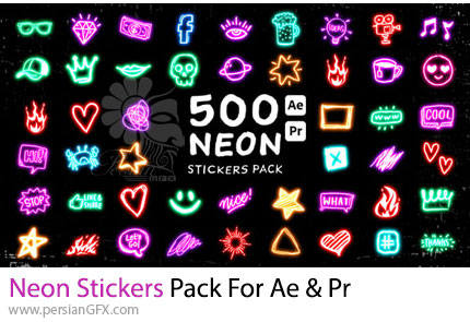 دانلود بیش از 500 استیکرهای نئونی متحرک برای افترافکت و پریمیر + آموزش - Neon Stickers Pack