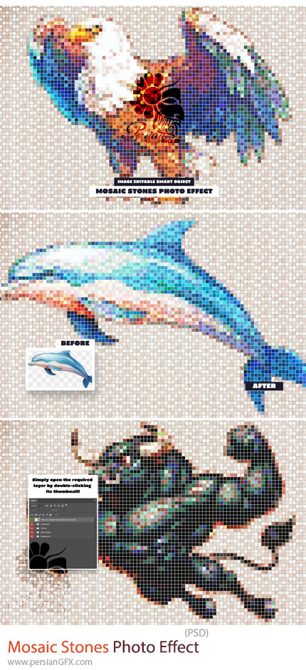 دانلود قالب لایه باز تبدیل تصاویر به طرح سنگ موزاییکی - Mosaic Stones Photo Effect