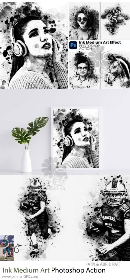 دانلود اکشن فتوشاپ تبدیل تصاویر به طرح هنری جوهری - Ink Medium Art Photoshop Action