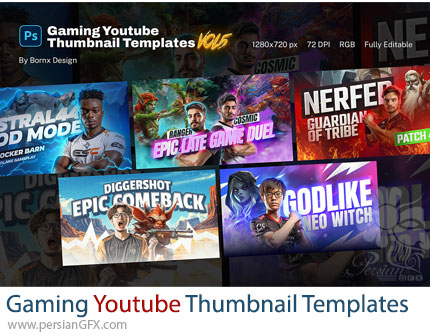 دانلود قالب لایه باز تامبنیل کانال بازی یوتیوب - Gaming Youtube Thumbnail Templates