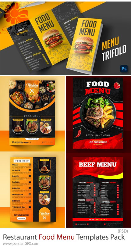 دانلود 3 قالب لایه باز منوی رستوران - Restaurant Food Menu Templates Pack