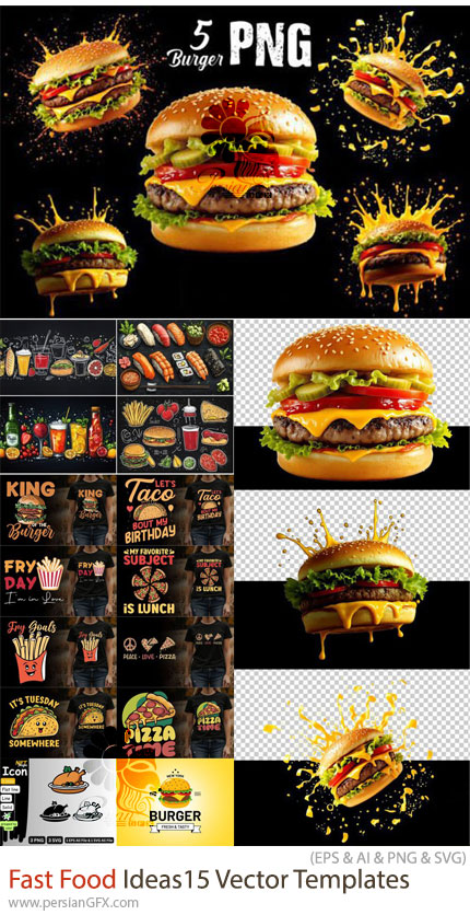 دانلود 15 طرح وکتور و کلیپ آرت فست فود برای طراحی تبلیغاتی - Fast Food Ideas