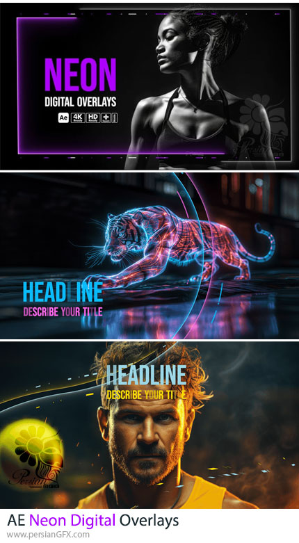 دانلود پروژه افترافکت افکت پوششی دیجیتالی نئونی + آموزش - Neon Digital Overlays