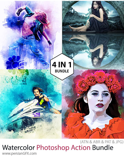 دانلود پک اکشن فتوشاپ تبدیل تصاویر به نقاشی های آبرنگی متنوع - Watercolor Photoshop Action Bundle
