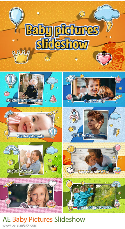دانلود پروژه افترافکت اسلایدشو تصاویر کودکان + آموزش - Baby Pictures Slideshow