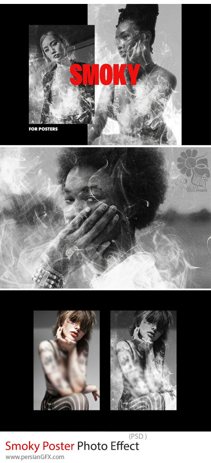 دانلود قالب لایه باز تبدیل تصاویر به پوستر هنری با افکت دود - Smoky Poster Photo Effect
