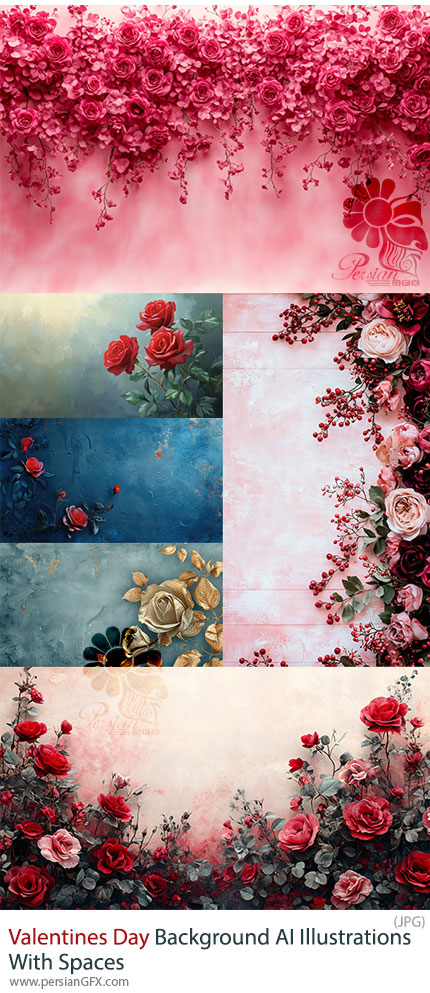 دانلود 50 بک گراند با کیفیت روز ولنتاین با طراحی هوش مصنوعی - Valentine's Day Background AI Illustrations With Spaces