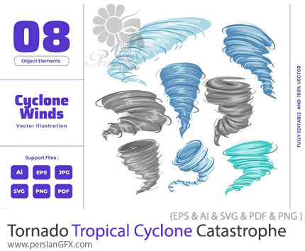 دانلود 8 وکتور طرح گردباد و طوفان - Tornado Tropical Cyclone Hurricane Catastrophe