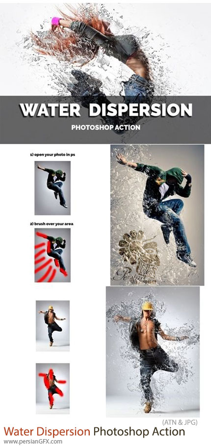دانلود اکشن فتوشاپ ایجاد افکت پراکندگی آب بر روی تصاویر - Water Dispersion Photoshop Action