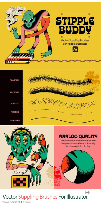 دانلود براش وکتور نقطه ای برای ایلوستریتور + آموزش - Vector Stippling Brushes for Illustrator