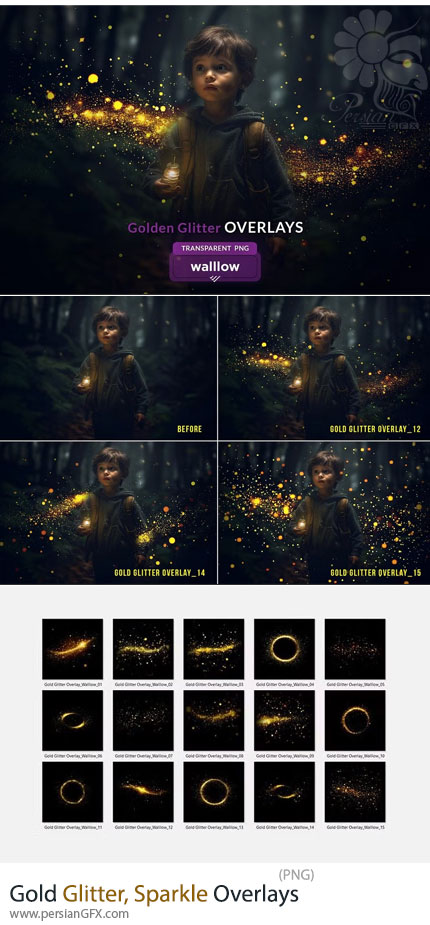 دانلود 15 تصویر پوششی گلیتر طلایی و درخشان - Gold Glitter, Sparkle Overlays
