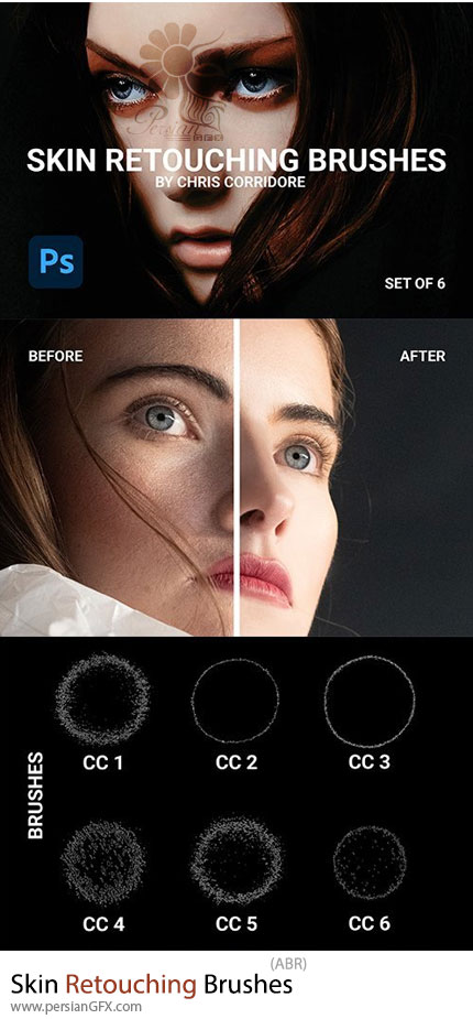 دانلود 6 براش فتوشاپ برای روتوش حرفه ای پوست - Skin Retouching Brushes