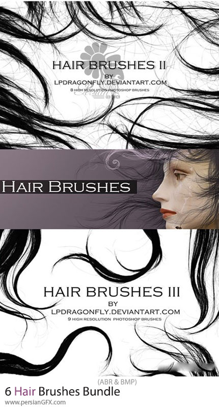 دانلود 6 براش فتوشاپ حرفه ای مو برای طراحی دیجیتال - Hair Brushes Bundle